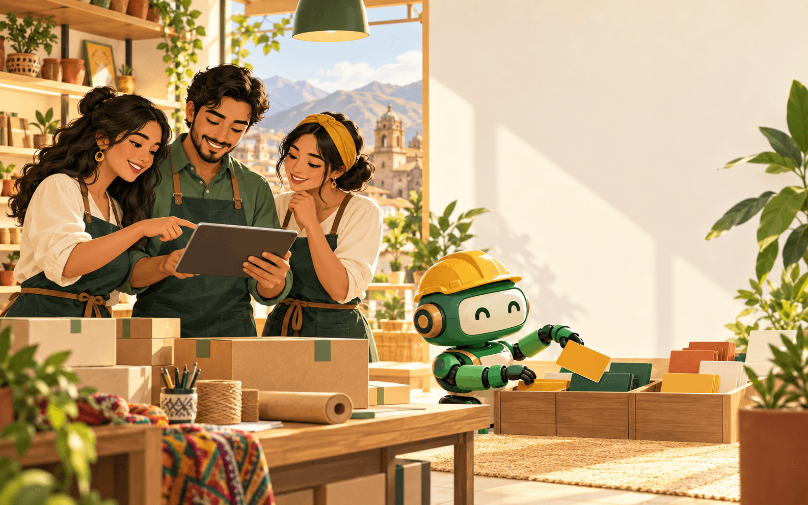 Equipo ficticio organizando pedidos de una tienda
